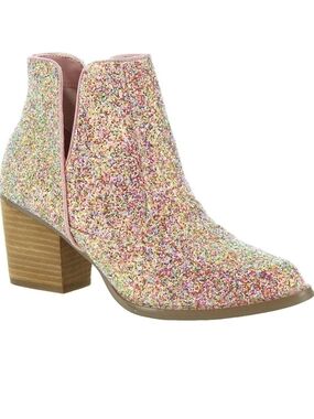 Not Rated Pink Sparkle Multi-Glitter Ankle Bootie with Block Heel Women's 7.5